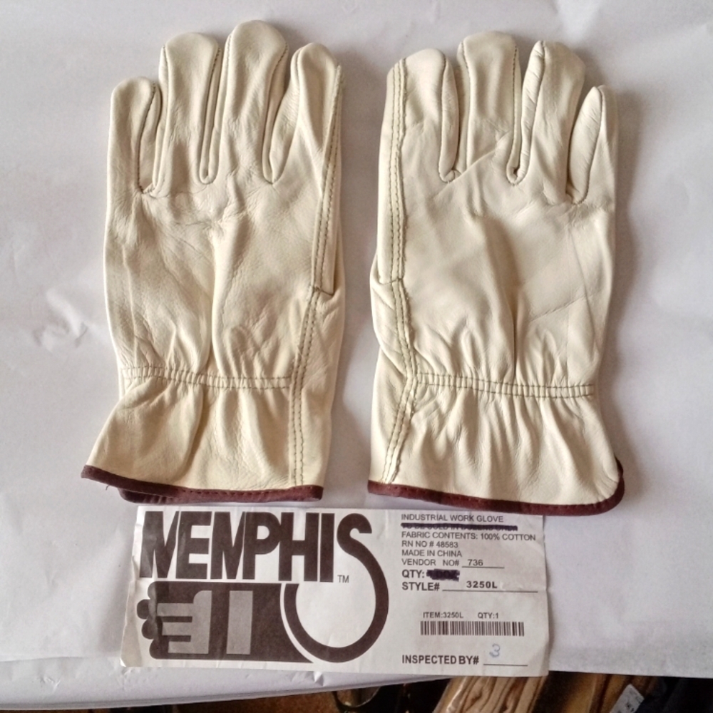 Memphis NWOT Cowhide Leather Drivers Style 3250 Work Gloves Size L Fleece Lined
